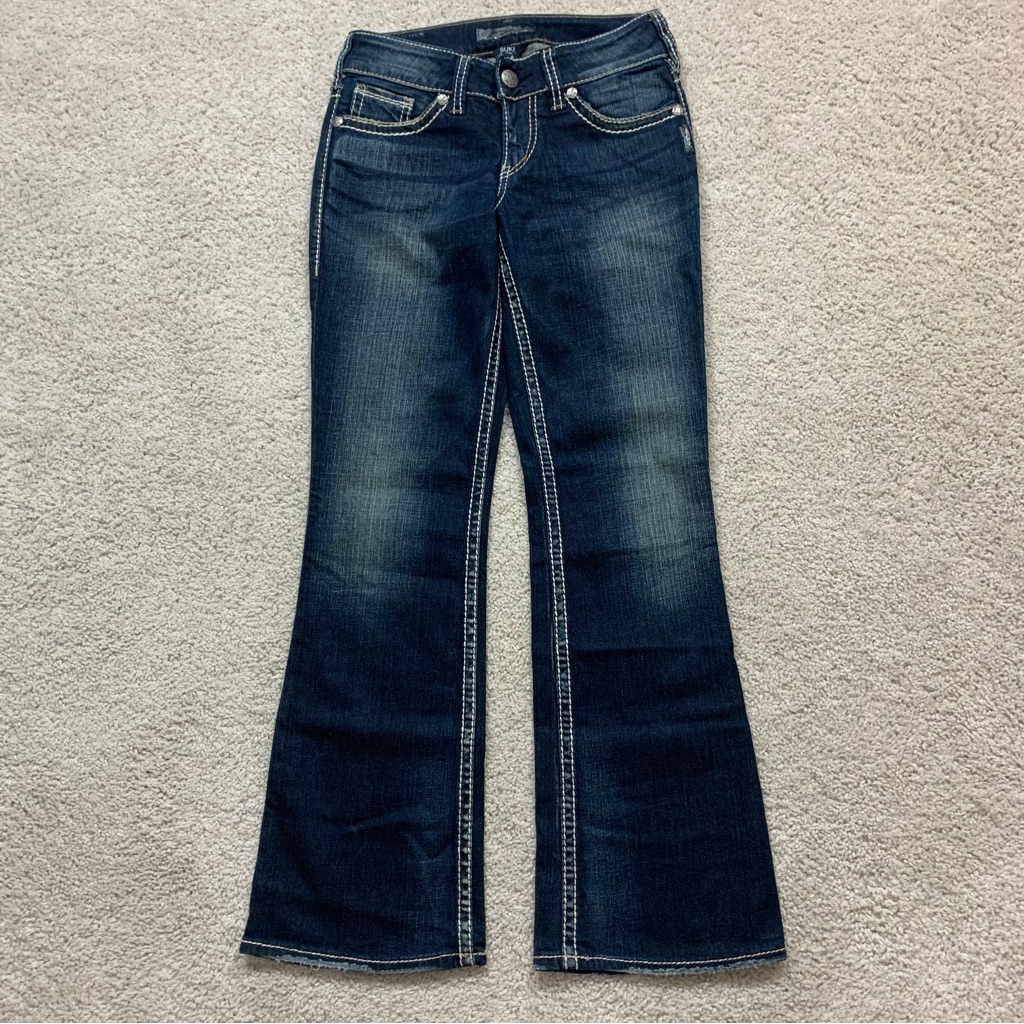 Womens Silver Suki Bootcut Low Rise Stretch Indigo Blue Denim Jeans 25